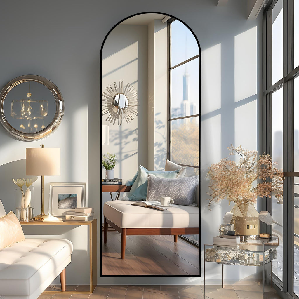 Dovelina Miroir mural à poser, miroir de sol, miroir en arc de cercle, miroir pleine longueur