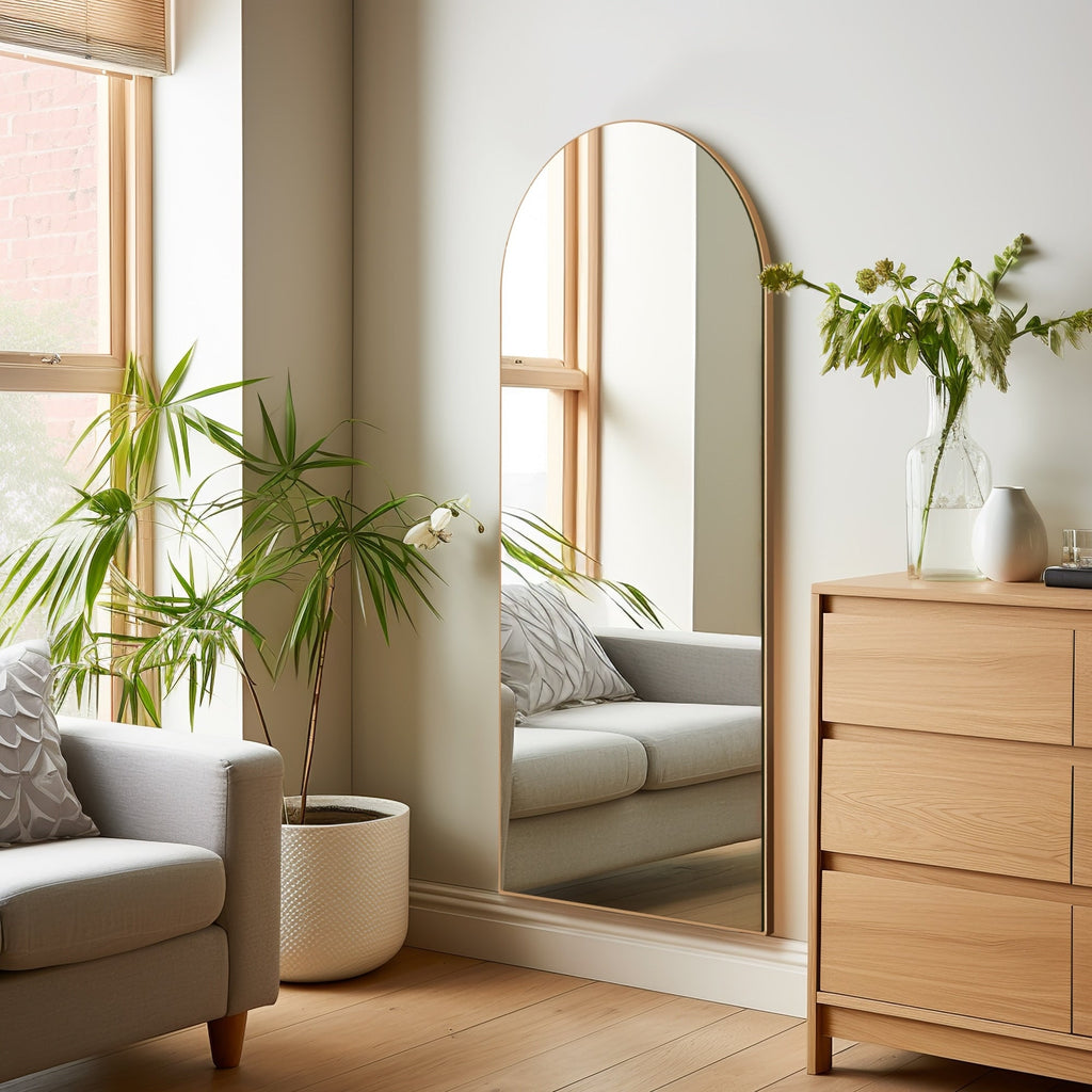 Dovelina Miroir mural à poser, miroir de sol, miroir en arc de cercle, miroir pleine longueur