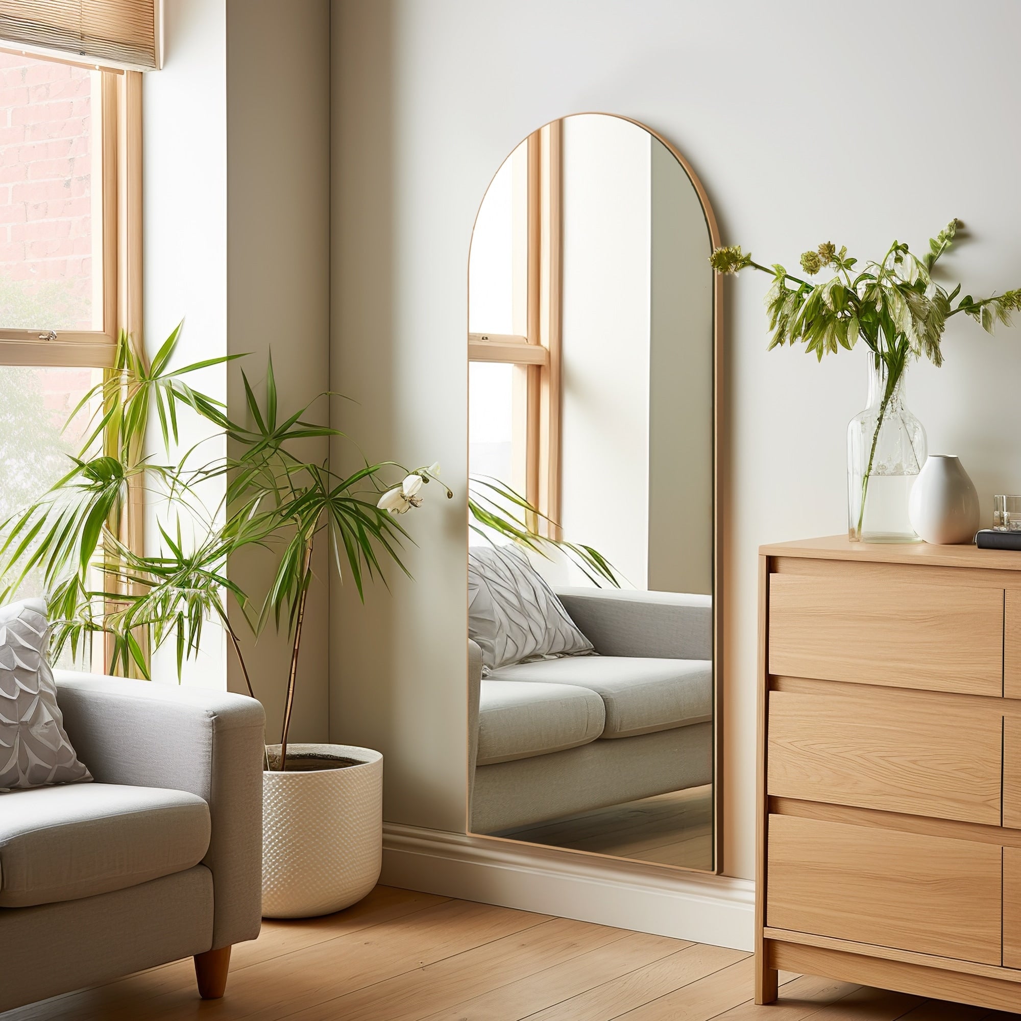 Dovelina Miroir mural à poser, miroir de sol, miroir en arc de cercle, miroir pleine longueur