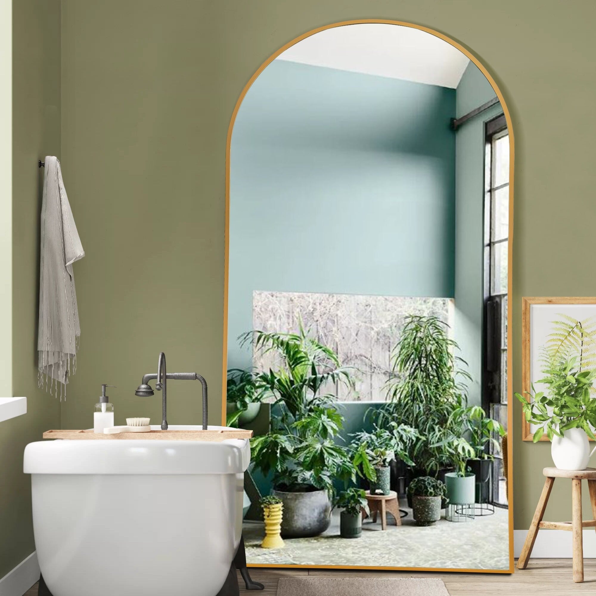 Dovelina Miroir mural à poser, miroir de sol, miroir en arc de cercle, miroir pleine longueur