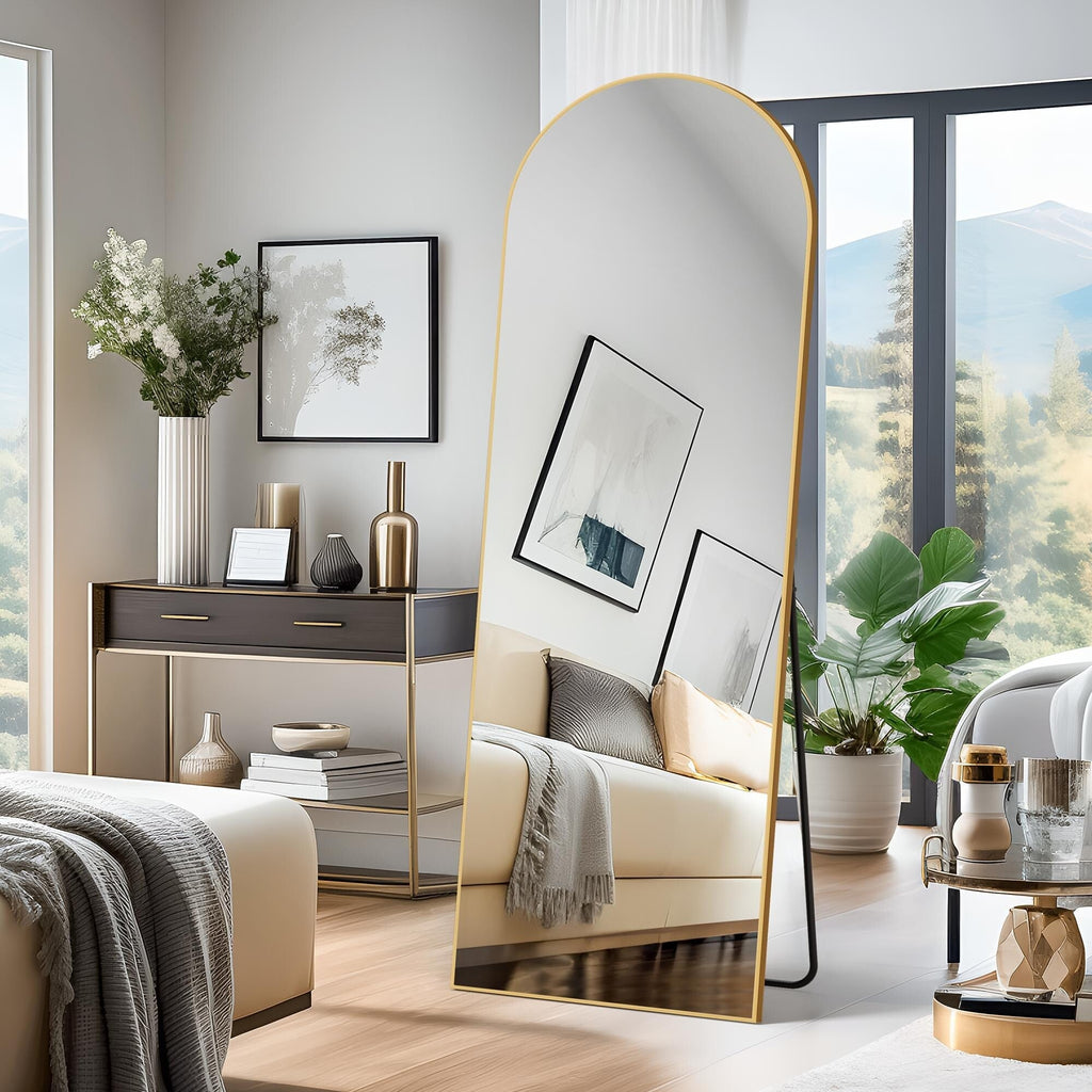 Dovelina Miroir mural à poser, miroir de sol, miroir en arc de cercle, miroir pleine longueur