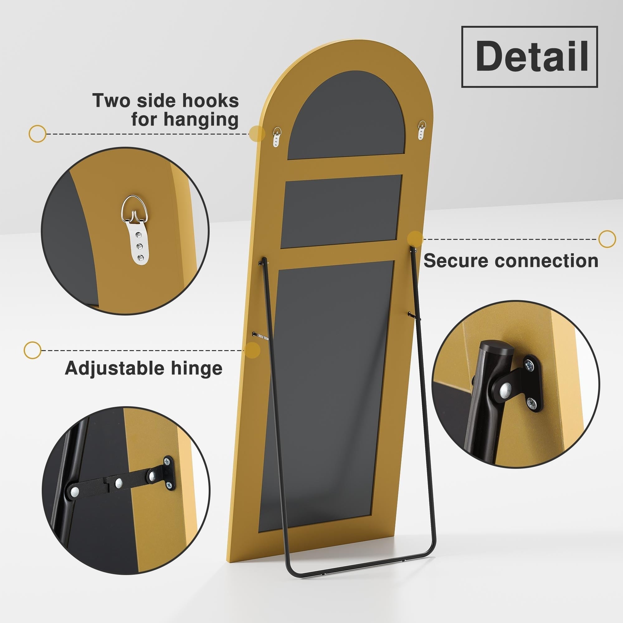 Dovelina Miroir mural à poser, miroir de sol, miroir en arc de cercle, miroir pleine longueur