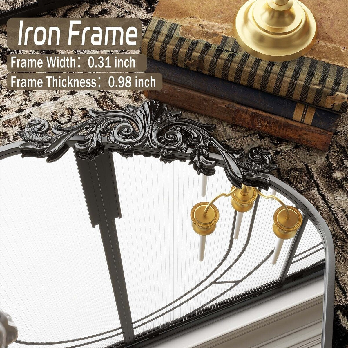 Grand miroir en forme d'arche avec motif floral baroque