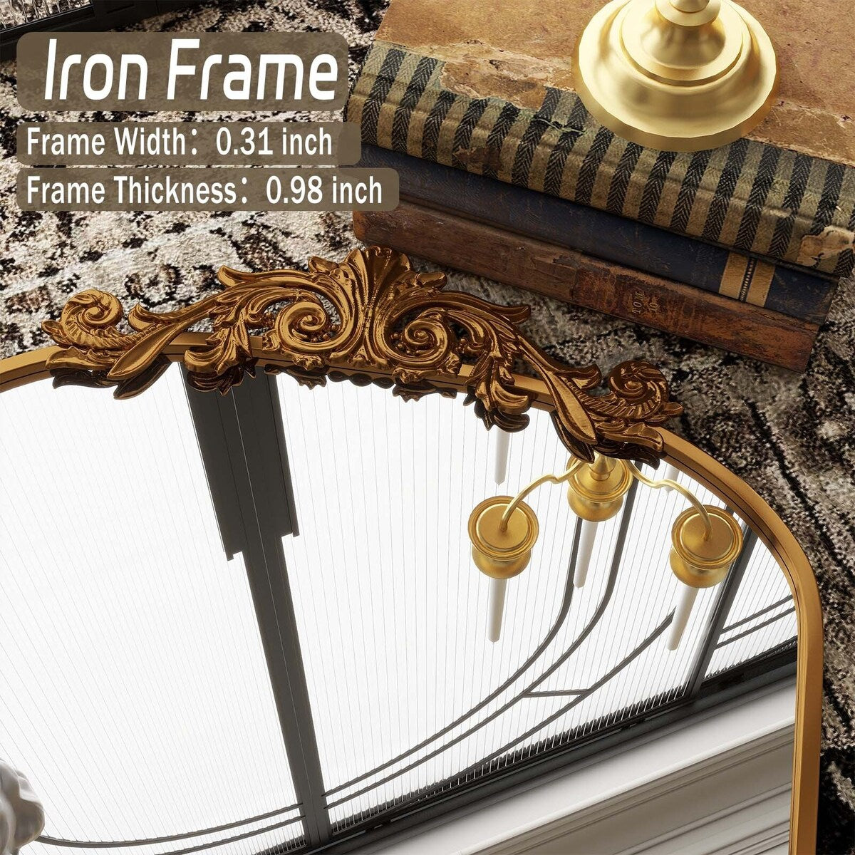 Grand miroir en forme d'arche avec motif floral baroque