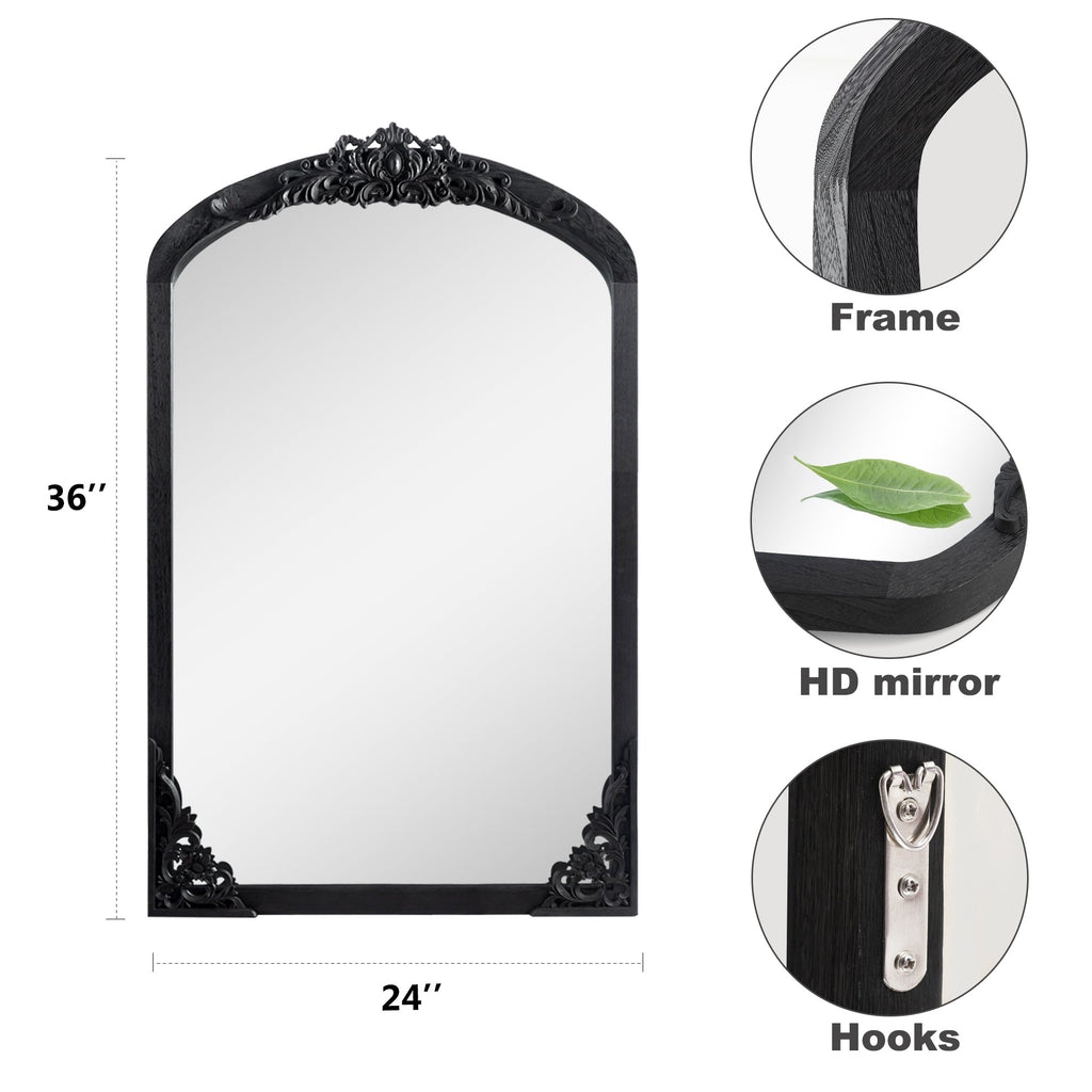 Grand miroir de sol en bois massif à encadrement incurvé et décorations sculptées