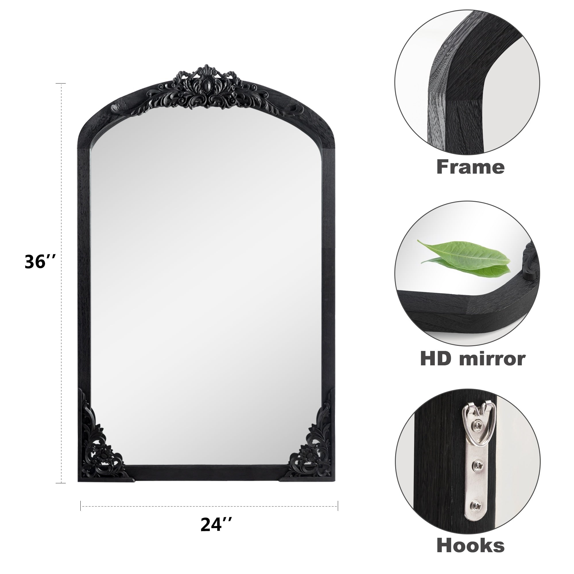 Grand miroir de sol en bois massif à encadrement incurvé et décorations sculptées