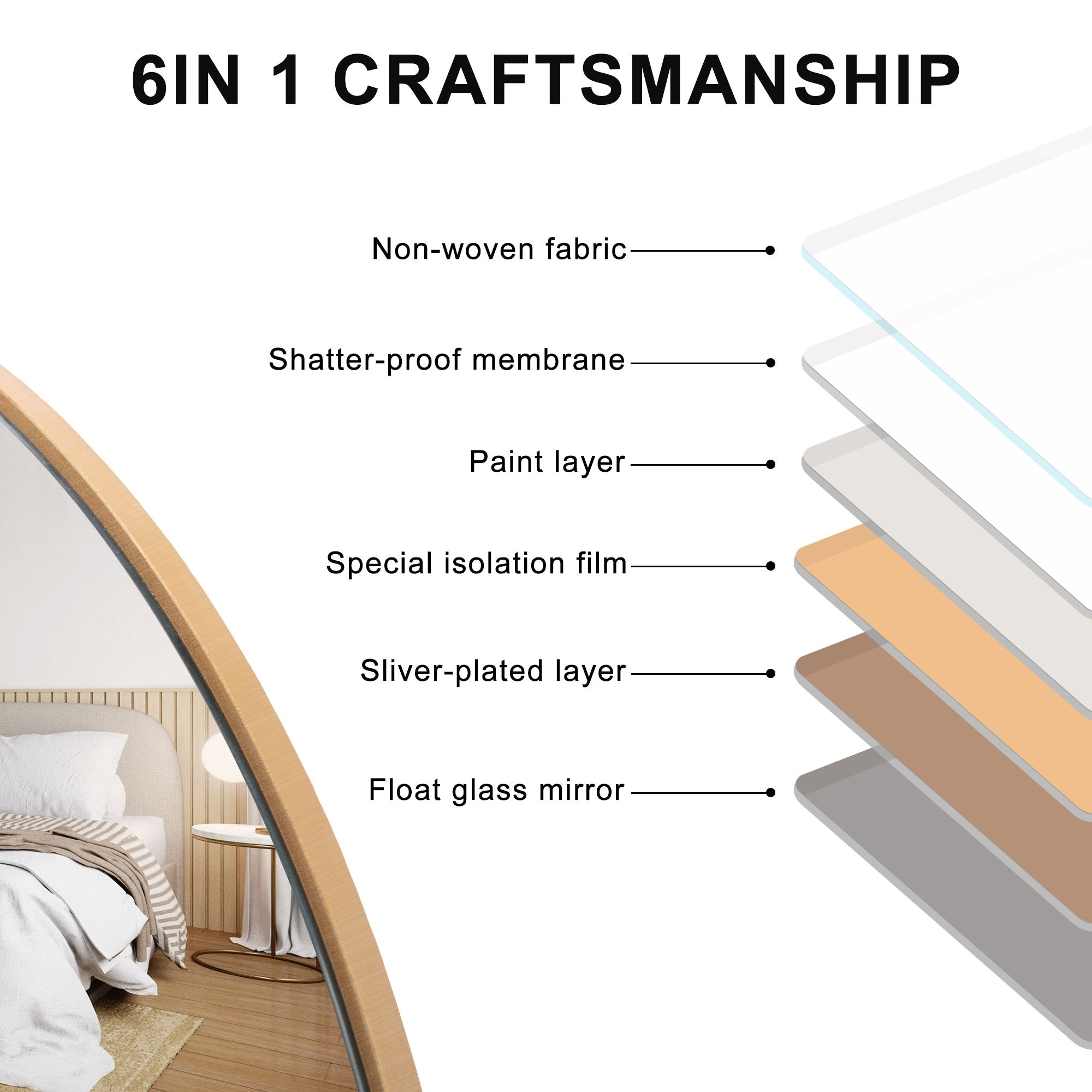 Grand miroir de sol en bois avec arche, miroir mural