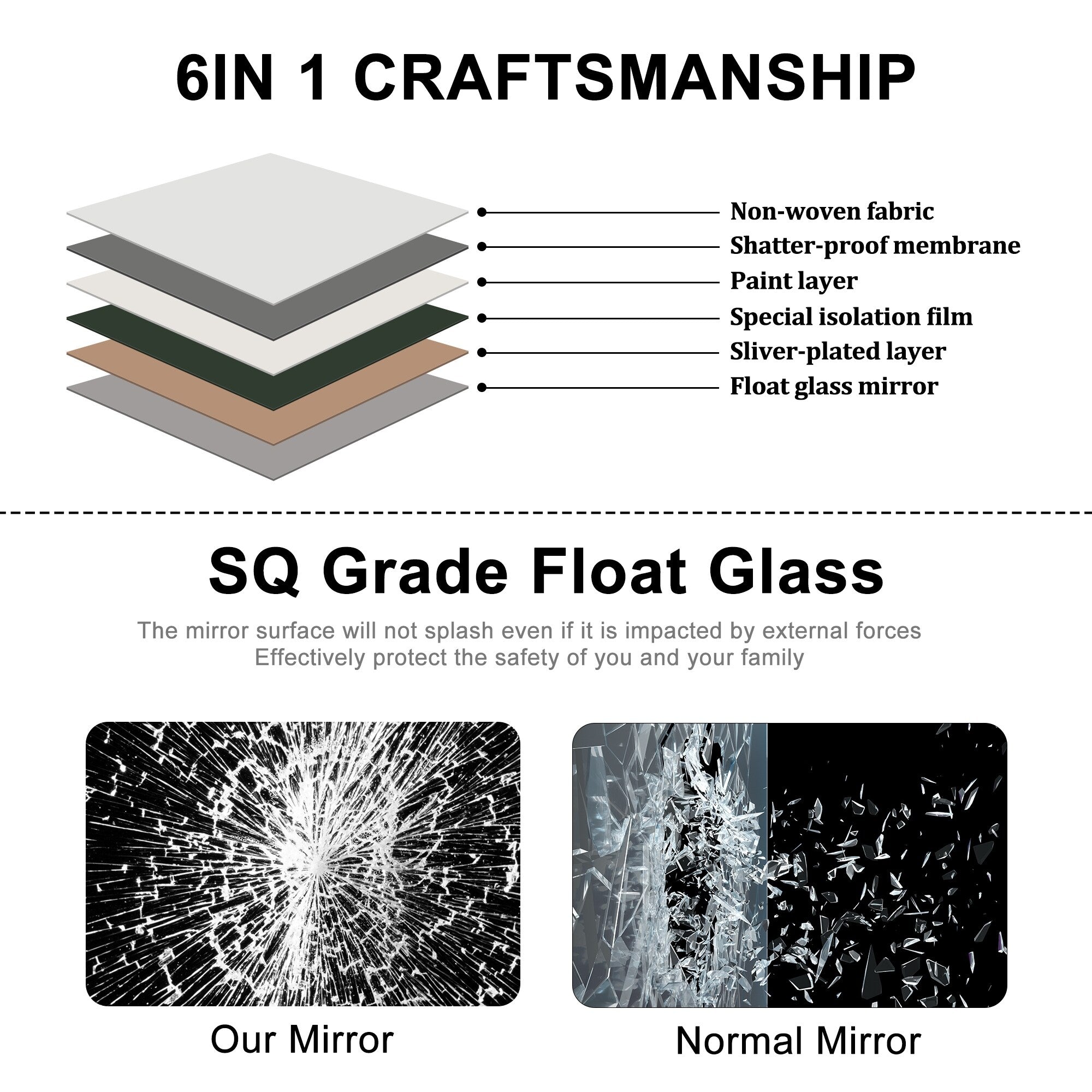Grand miroir de sol en bois avec arche, miroir mural