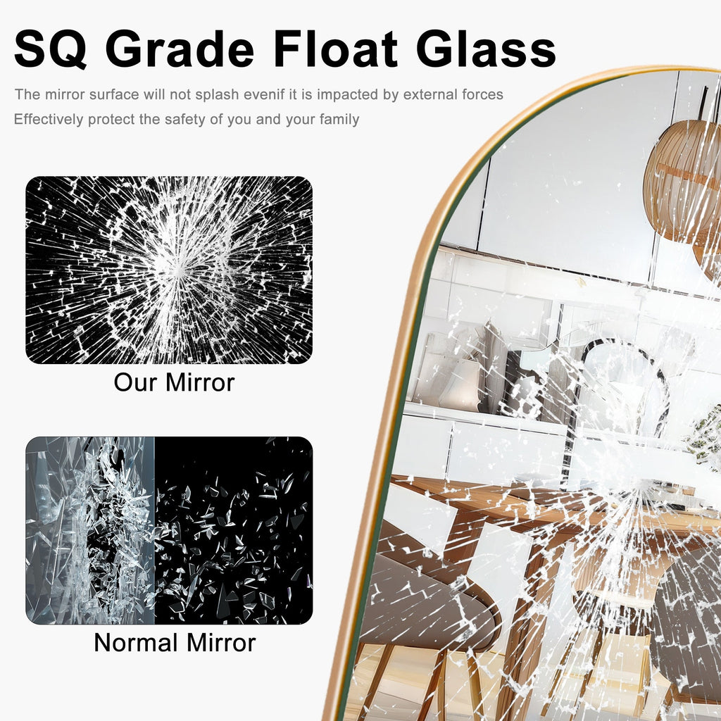 Grand miroir de sol en bois avec arche, miroir mural