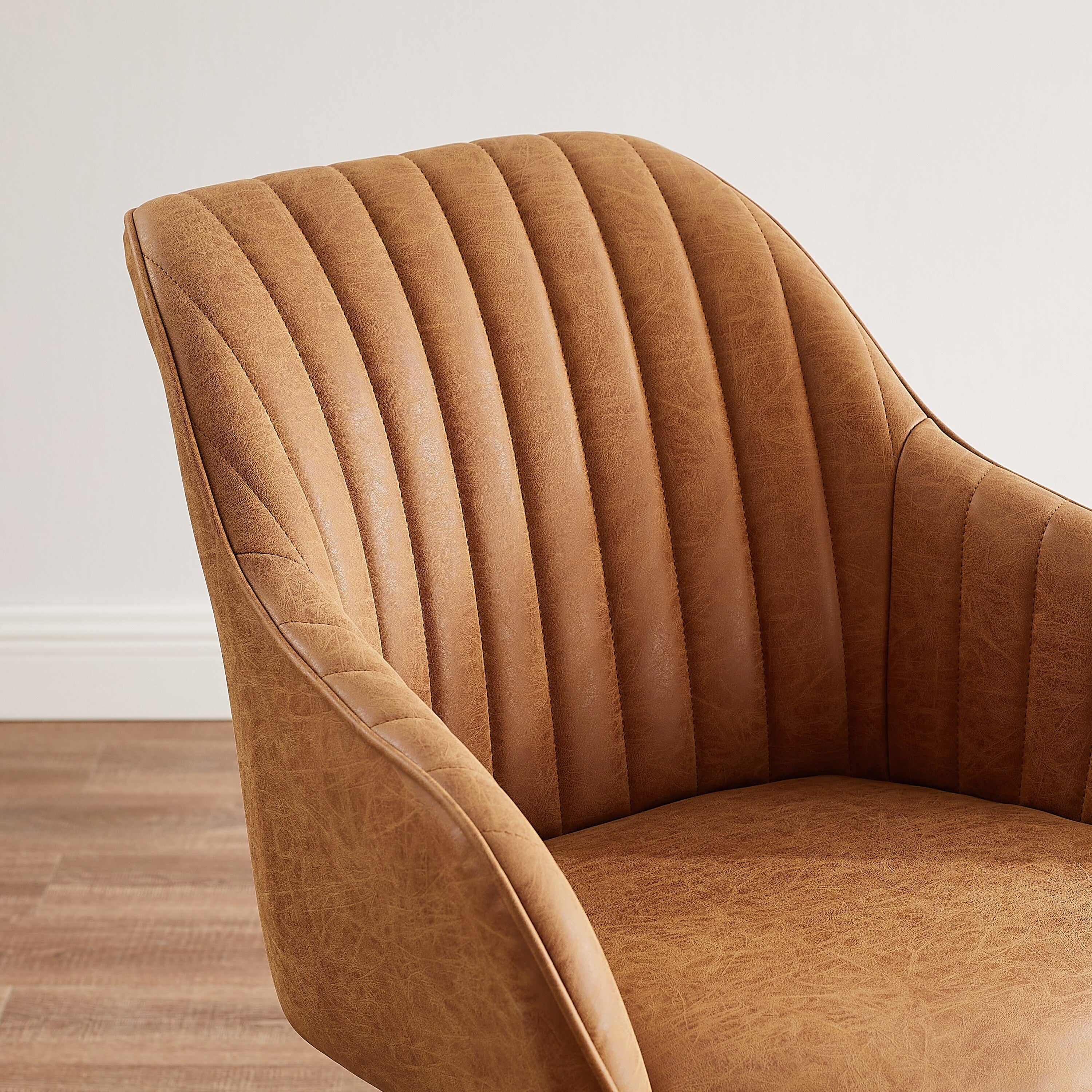 Fauteuil pivotant à accoudoirs pour bureau ou salon, style moderne, avec pieds en bois, Art Leon.