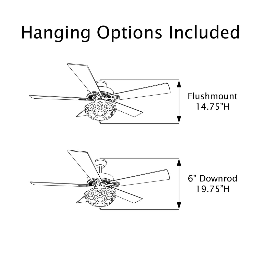 Ventilateur de plafond Astrid River of Goods à 3 lumières, 52 pouces, bronze huilé multicolore et verre teinté - 52 x 52 x 14,75/19,75