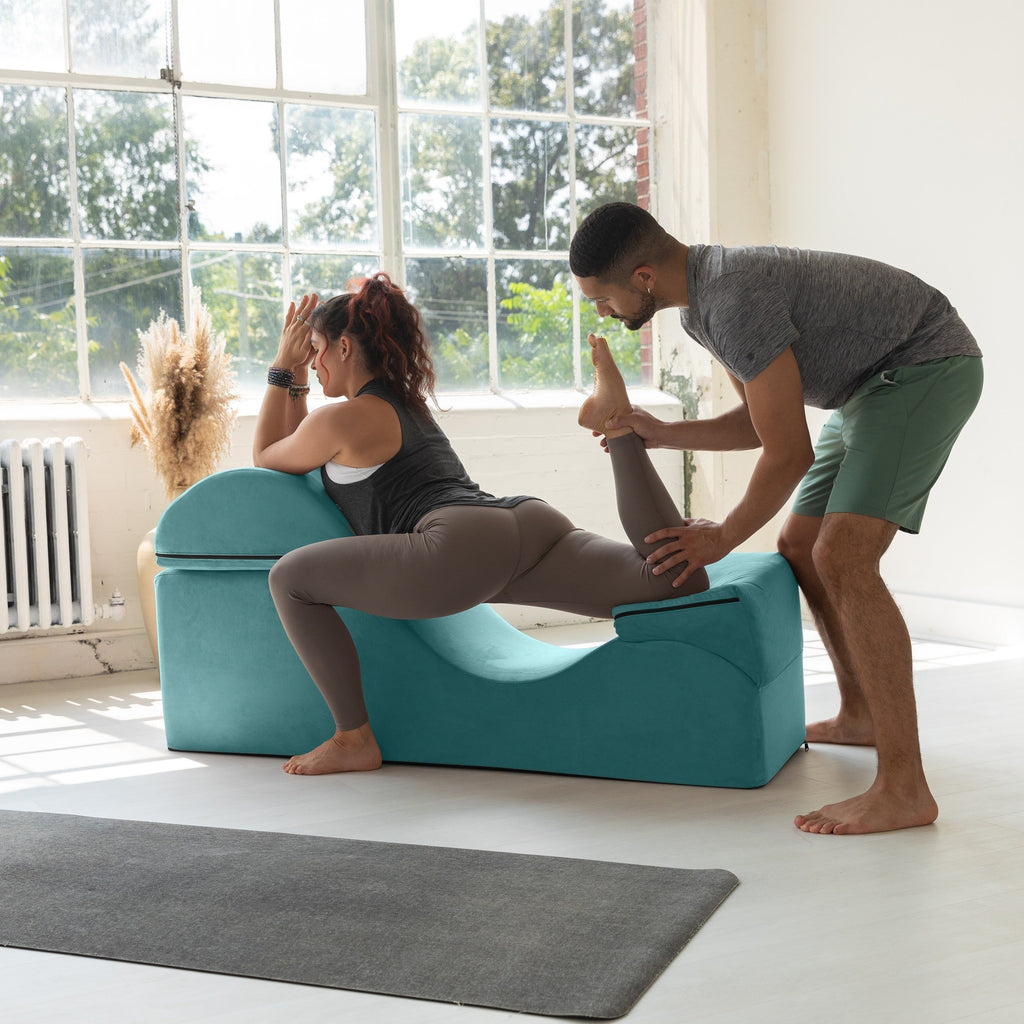 Chaise longue convertible Avana Kami / Yoga et massage - Pouf 2-en-1 avec chaise de salon de yoga escamotable, microvelours - N/A
