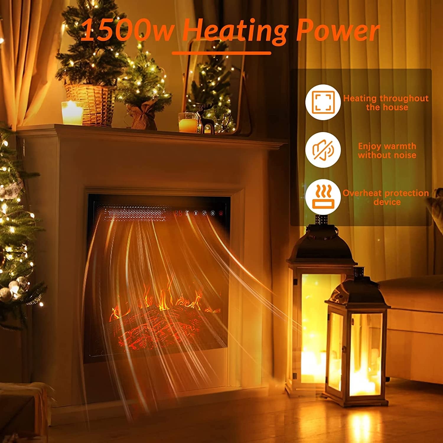 BOSSIN Cheminée électrique 43 pouces avec manteau, insert de cheminée électrique 23 pouces, meuble TV indépendant avec foyer en bois