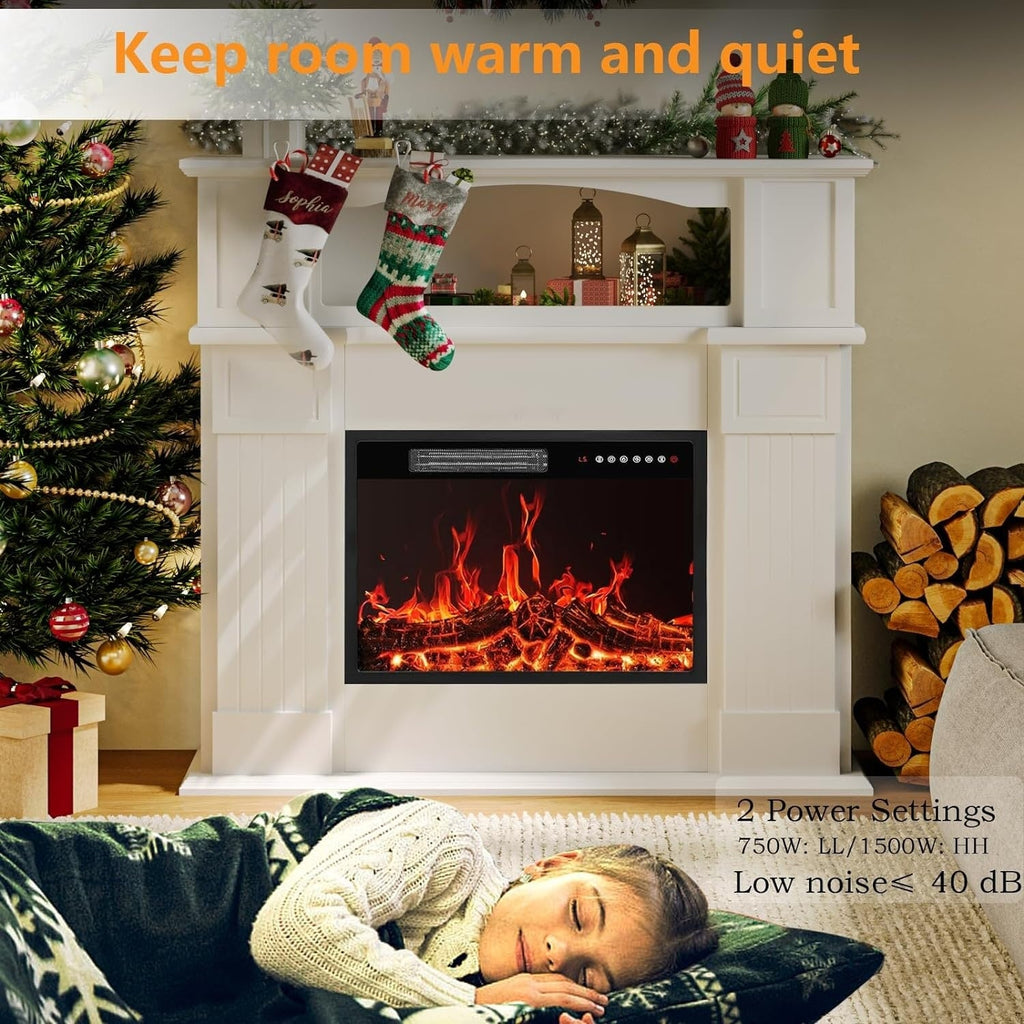BOSSIN Cheminée électrique 43 pouces avec manteau, insert de cheminée électrique 23 pouces, meuble TV indépendant avec foyer en bois