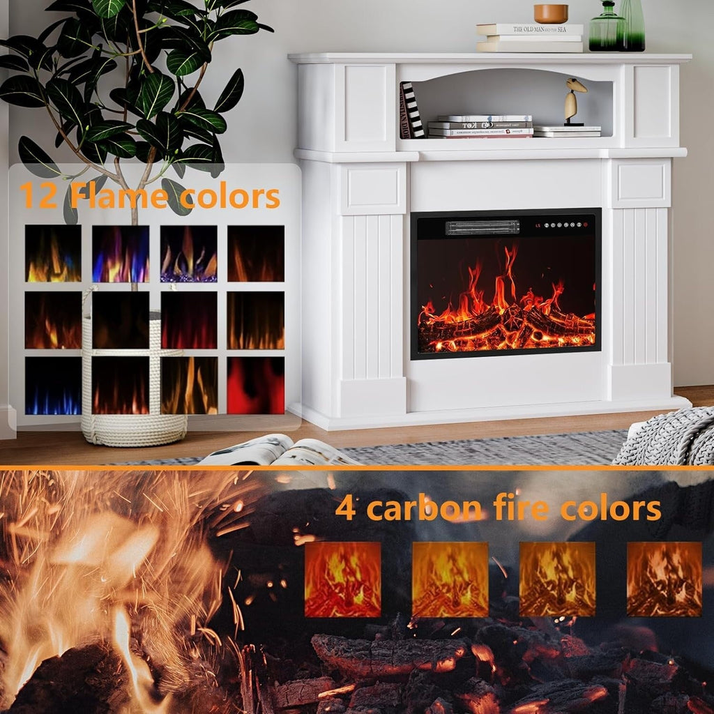 BOSSIN Cheminée électrique 43 pouces avec manteau, insert de cheminée électrique 23 pouces, meuble TV indépendant avec foyer en bois