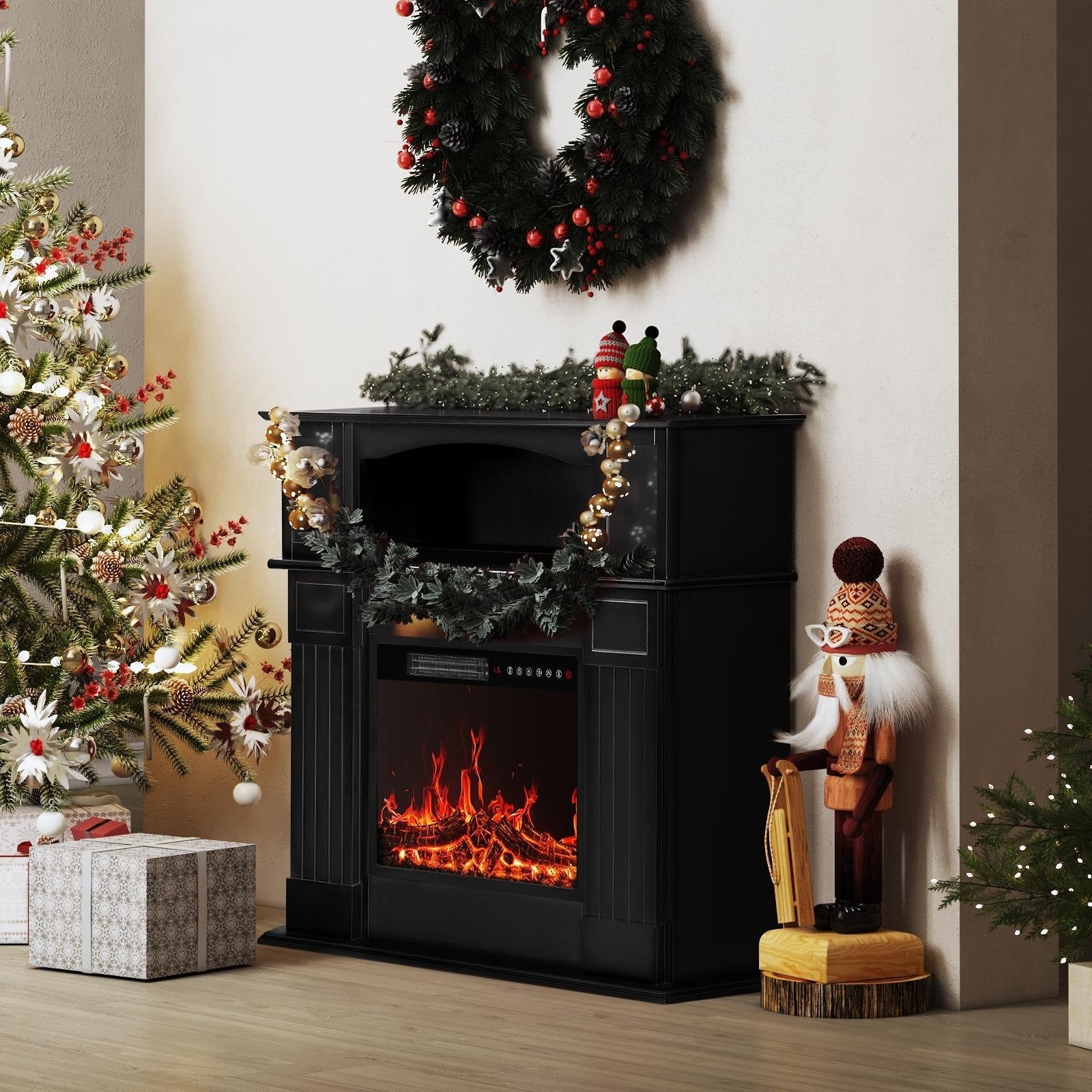 BOSSIN Cheminée électrique 43 pouces avec manteau, insert de cheminée électrique 23 pouces, meuble TV indépendant avec foyer en bois