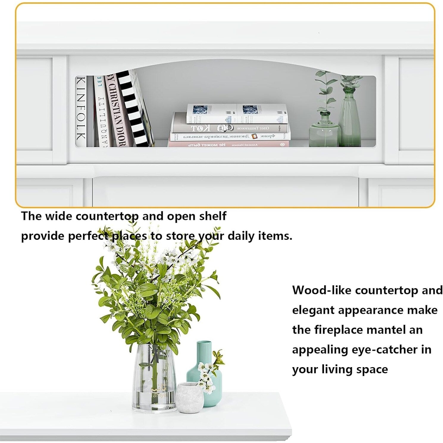 BOSSIN Cheminée électrique 43 pouces avec manteau, insert de cheminée électrique 23 pouces, meuble TV indépendant avec foyer en bois