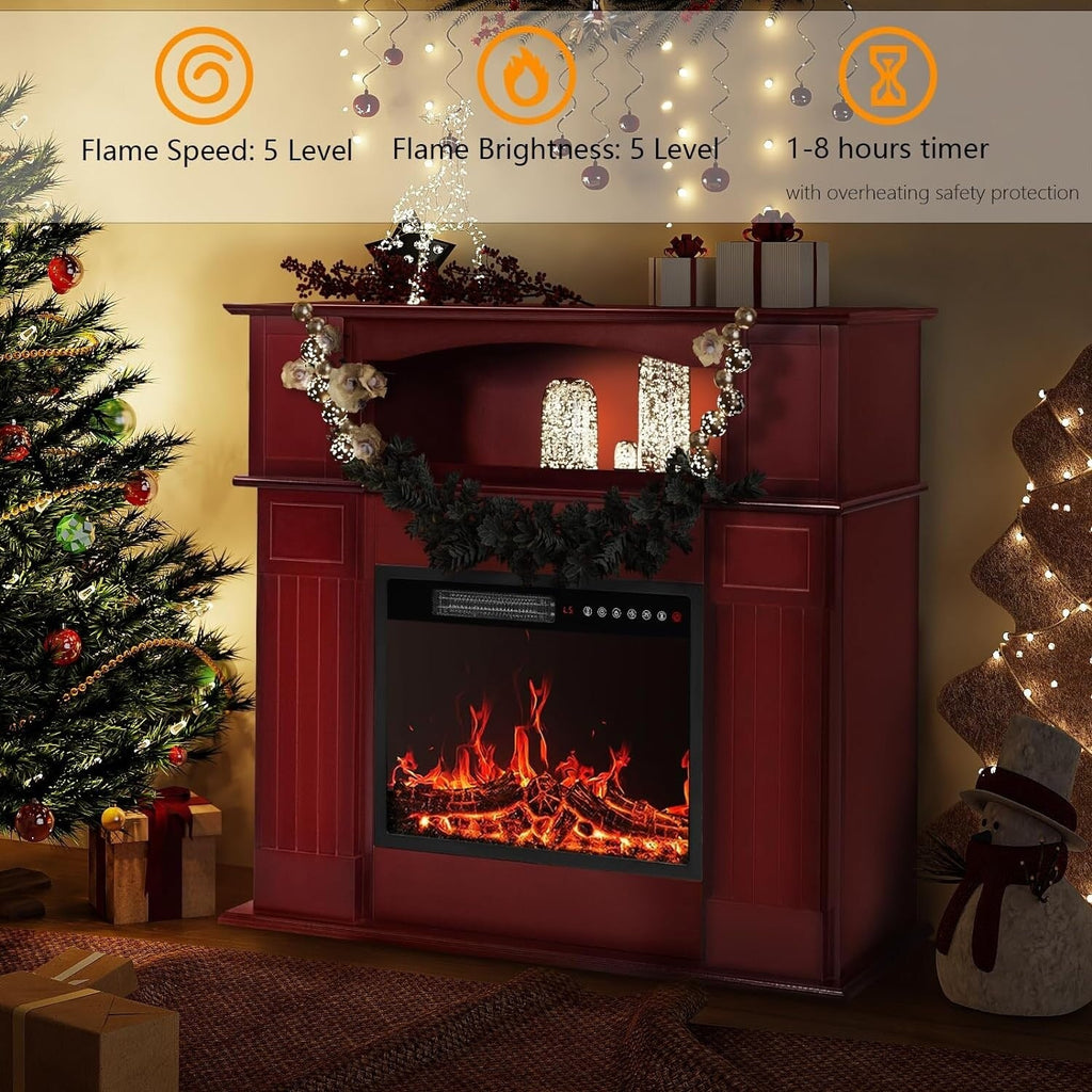 BOSSIN Cheminée électrique 43 pouces avec manteau, insert de cheminée électrique 23 pouces, meuble TV indépendant avec foyer en bois