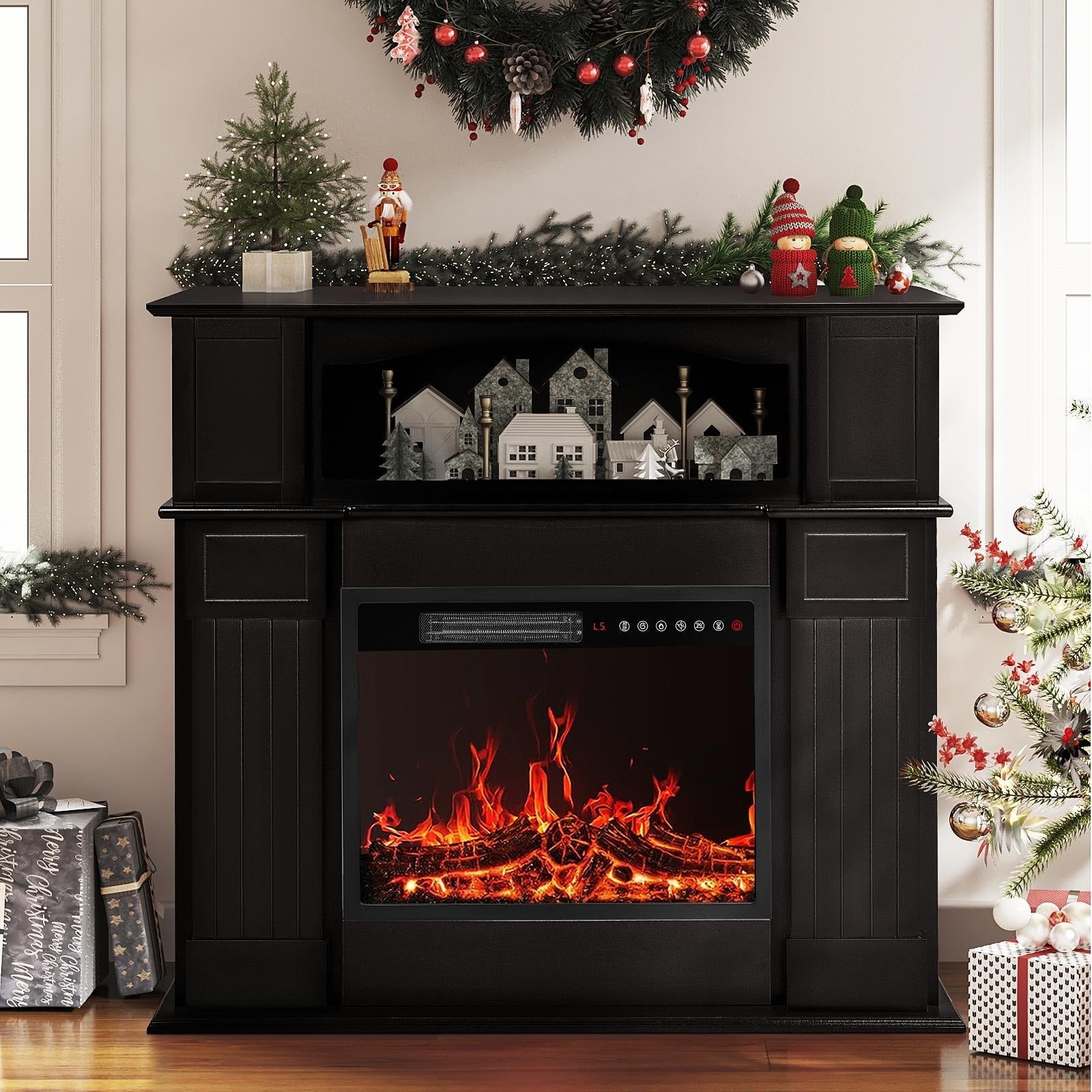 BOSSIN Cheminée électrique 43 pouces avec manteau, insert de cheminée électrique 23 pouces, meuble TV indépendant avec foyer en bois