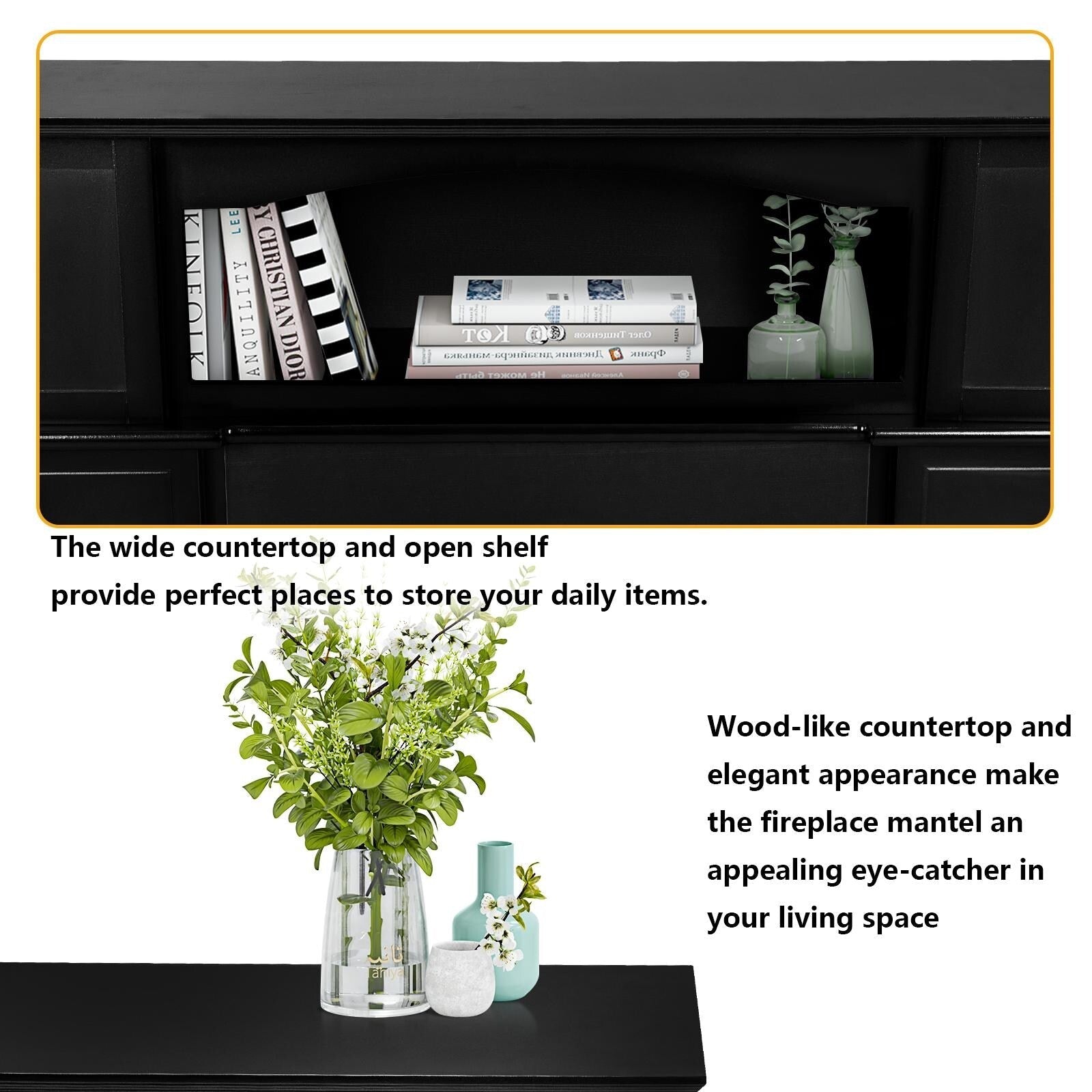 BOSSIN Cheminée électrique 43 pouces avec manteau, insert de cheminée électrique 23 pouces, meuble TV indépendant avec foyer en bois