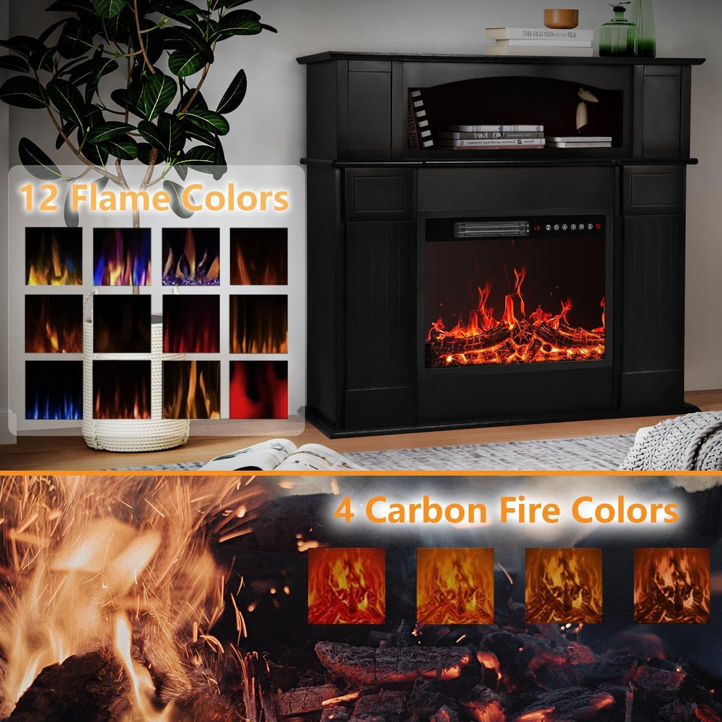 BOSSIN Cheminée électrique 43 pouces avec manteau, insert de cheminée électrique 23 pouces, meuble TV indépendant avec foyer en bois