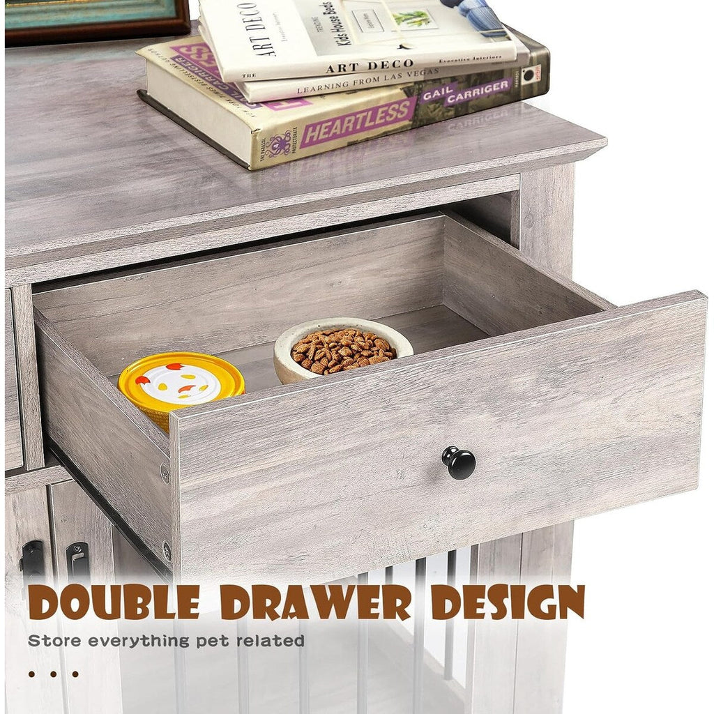 BOSSIN Meuble-abri pour chien de grande taille (112 cm), table de chevet en bois pour chien avec tiroirs de rangement, abri décoratif pour animaux de compagnie.