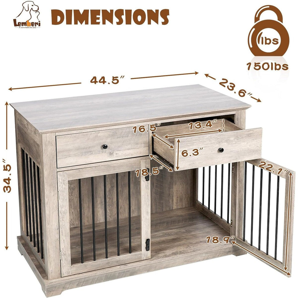 BOSSIN Meuble-abri pour chien de grande taille (112 cm), table de chevet en bois pour chien avec tiroirs de rangement, abri décoratif pour animaux de compagnie.