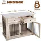 BOSSIN Meuble-abri pour chien de grande taille (112 cm), table de chevet en bois pour chien avec tiroirs de rangement, abri décoratif pour animaux de compagnie.