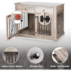 BOSSIN Meuble-abri pour chien de grande taille (112 cm), table de chevet en bois pour chien avec tiroirs de rangement, abri décoratif pour animaux de compagnie.