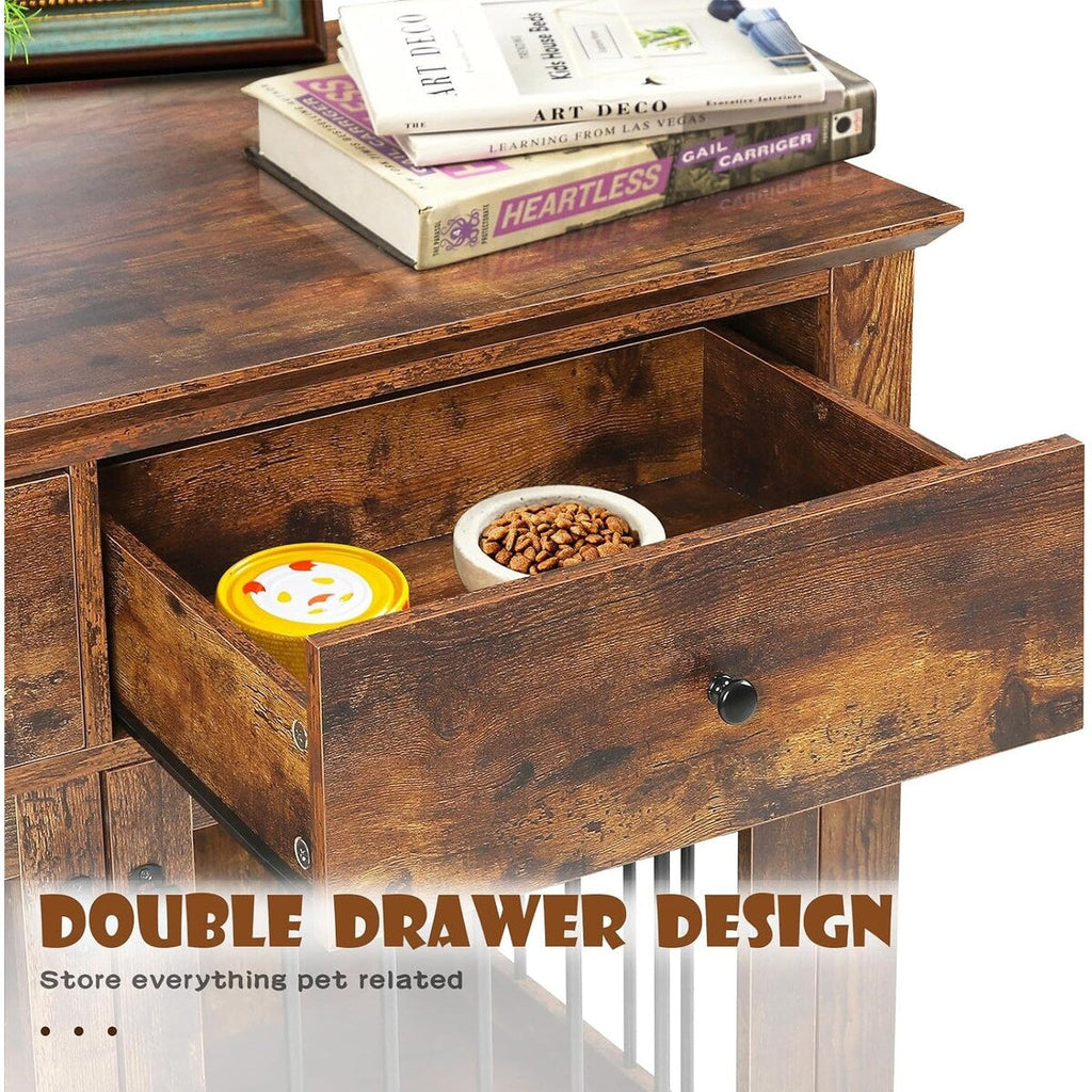 BOSSIN Meuble-abri pour chien de grande taille (112 cm), table de chevet en bois pour chien avec tiroirs de rangement, abri décoratif pour animaux de compagnie.
