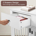 BOSSIN Meuble-abri pour chien de grande taille (112 cm), table de chevet en bois pour chien avec tiroirs de rangement, abri décoratif pour animaux de compagnie.