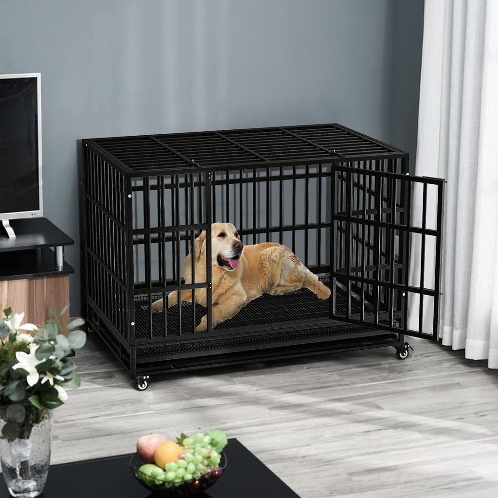 Cage pour chien BOSSIN 48/38 pouces, robuste et indestructible, cage à chien anti-fuite avec roues verrouillables