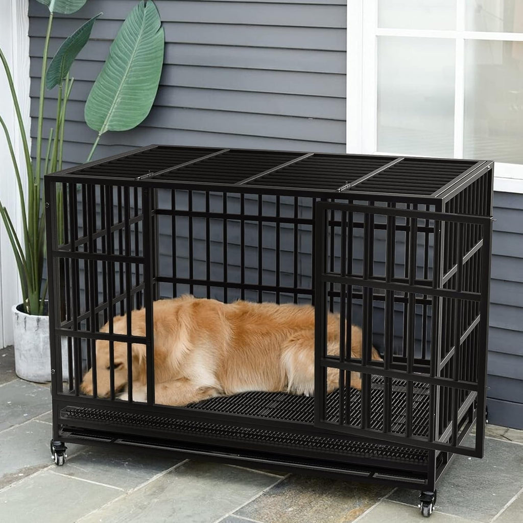 Cage pour chien BOSSIN 48/38 pouces, robuste et indestructible, cage à chien anti-fuite avec roues verrouillables