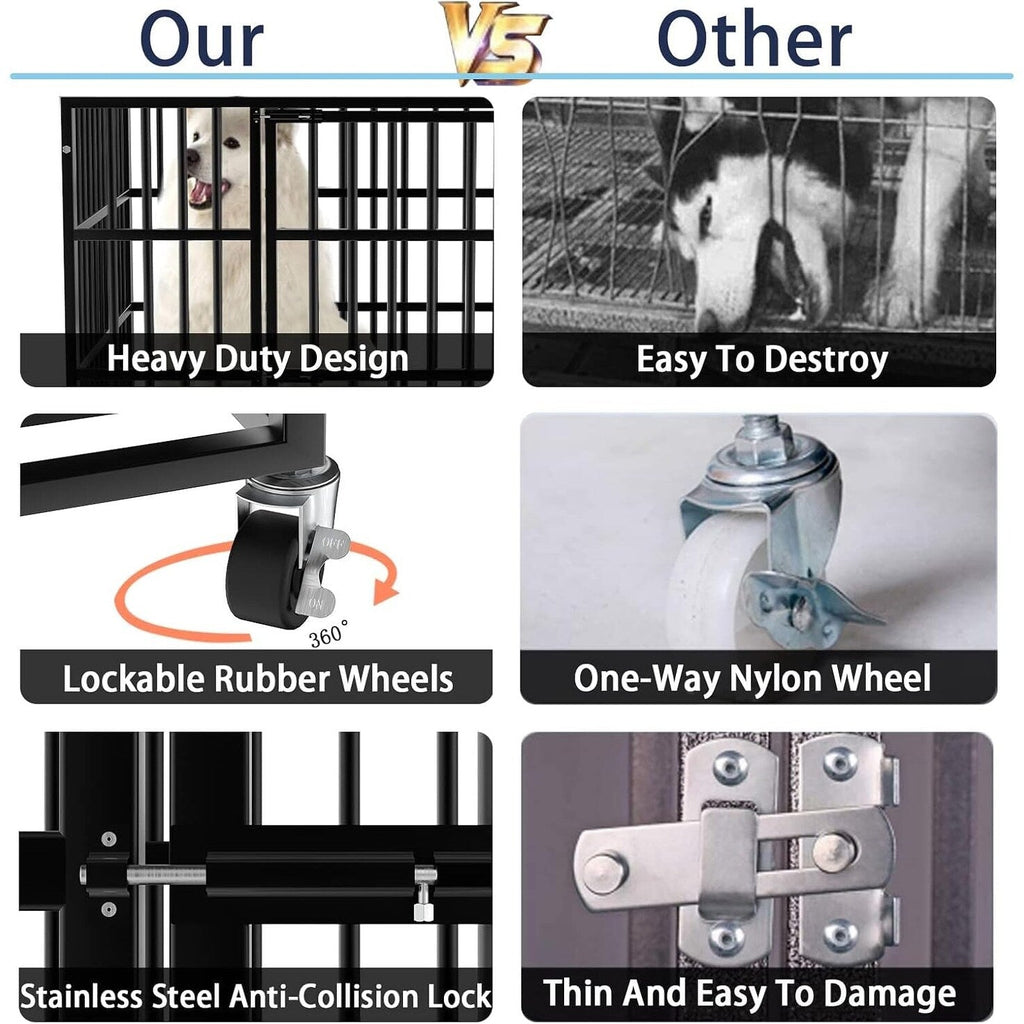 Cage pour chien BOSSIN 48/38 pouces, robuste et indestructible, cage à chien anti-fuite avec roues verrouillables
