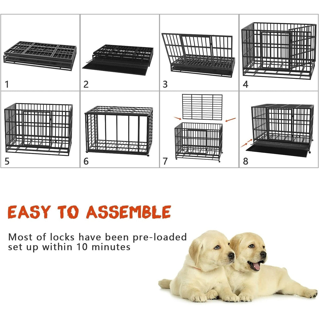 Cage pour chien BOSSIN 48/38 pouces, robuste et indestructible, cage à chien anti-fuite avec roues verrouillables
