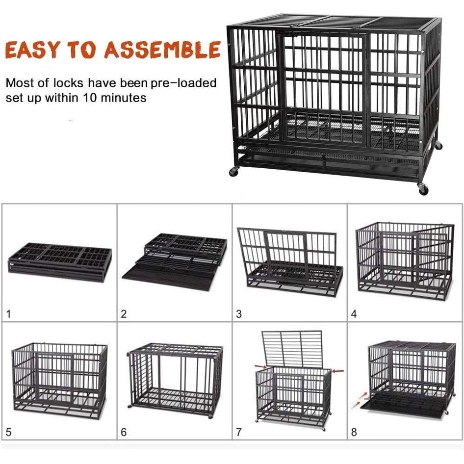 Cage pour chien BOSSIN 48/38 pouces, robuste et indestructible, cage à chien anti-fuite avec roues verrouillables
