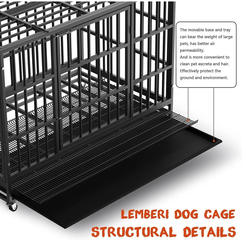Cage pour chien BOSSIN 48/38 pouces, robuste et indestructible, cage à chien anti-fuite avec roues verrouillables