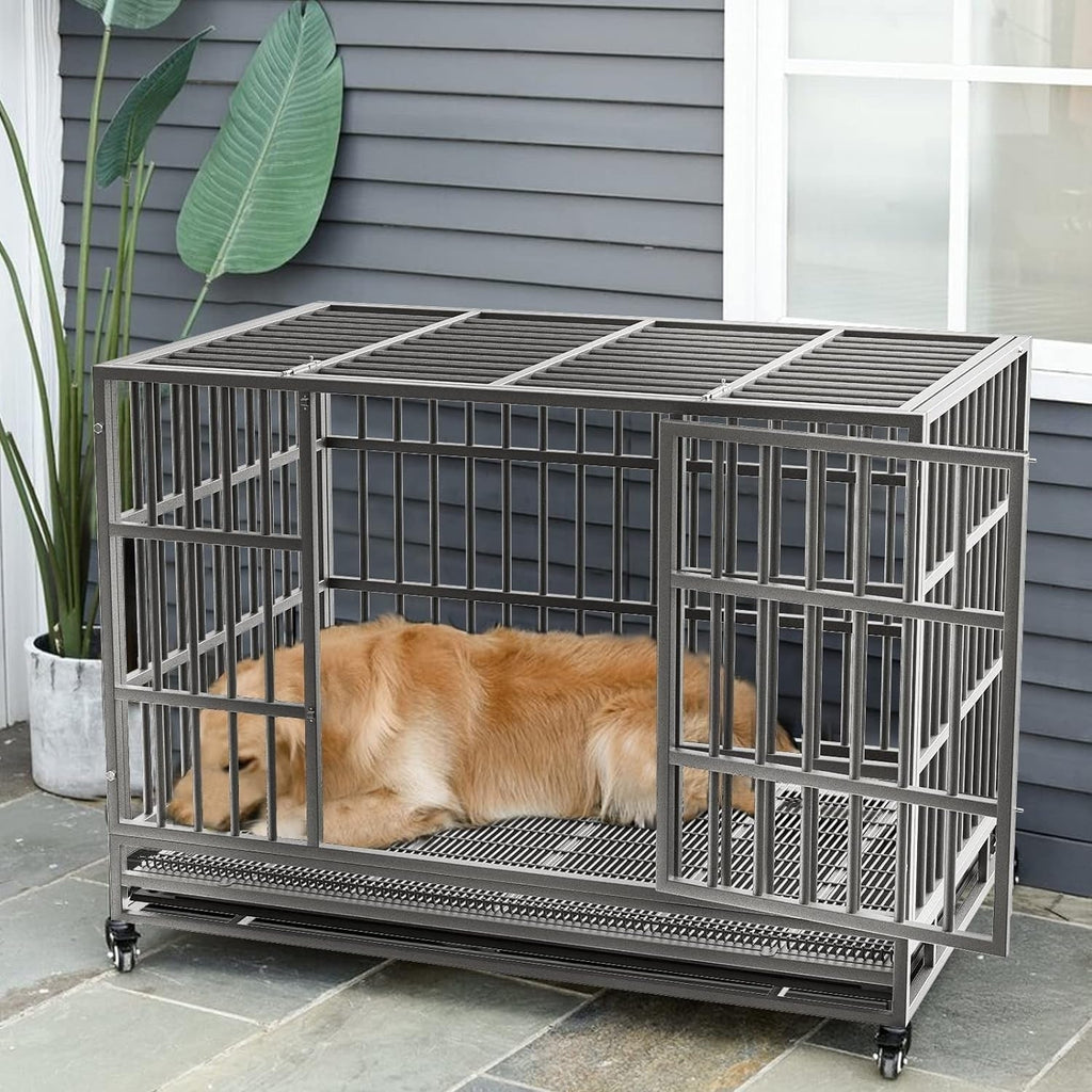 Cage pour chien BOSSIN 48/38 pouces, robuste et indestructible, cage à chien anti-fuite avec roues verrouillables