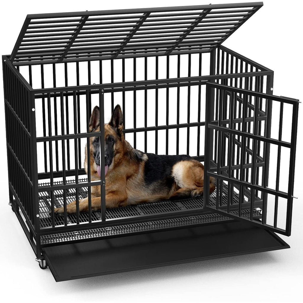 Cage pour chien BOSSIN 48/38 pouces, robuste et indestructible, cage à chien anti-fuite avec roues verrouillables