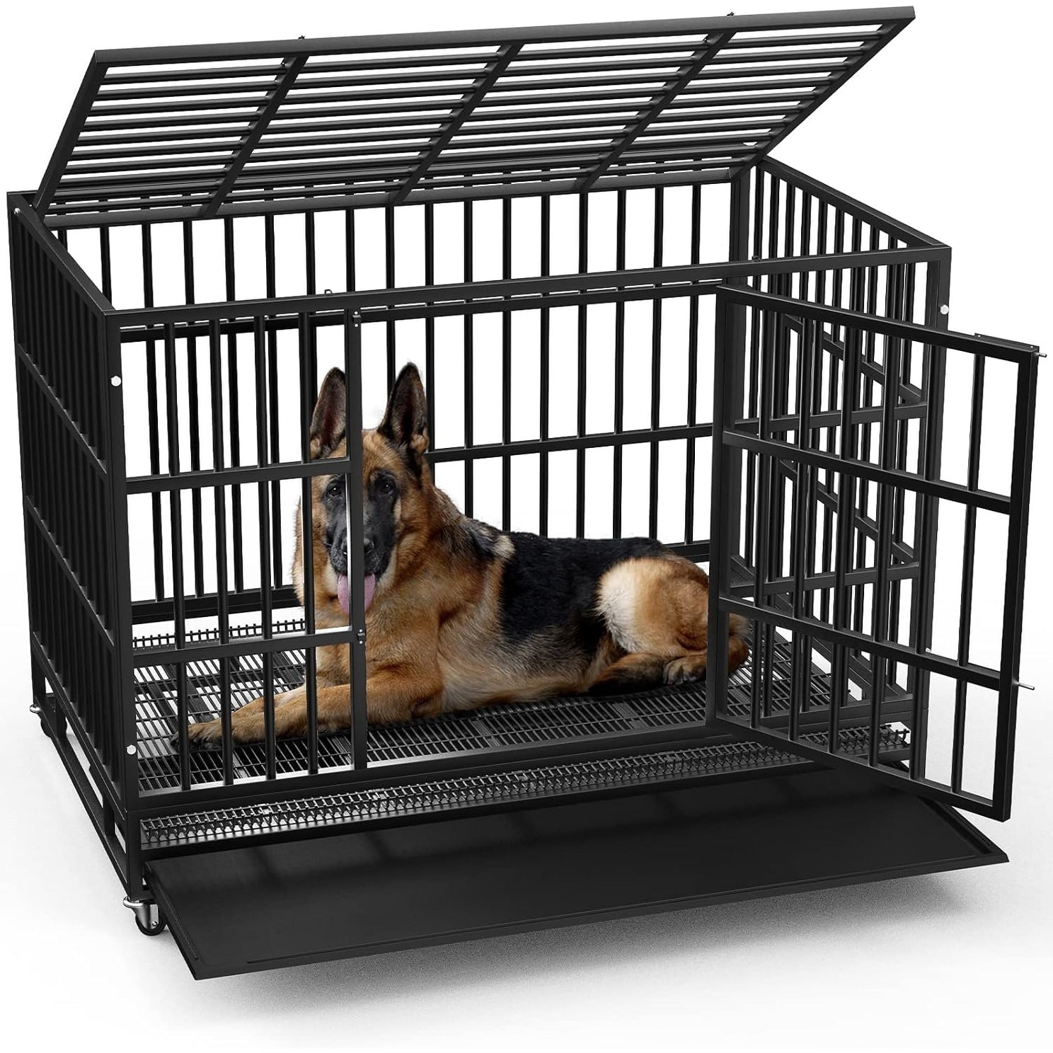Cage pour chien BOSSIN 48/38 pouces, robuste et indestructible, cage à chien anti-fuite avec roues verrouillables