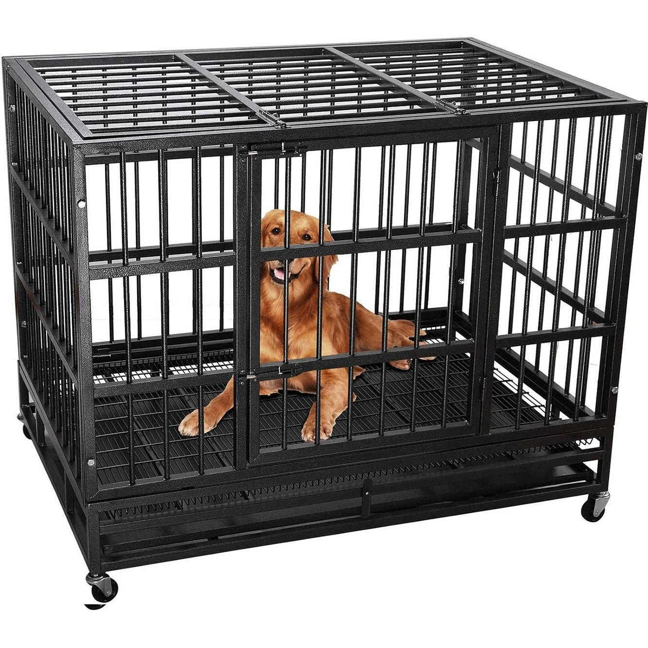 Cage pour chien BOSSIN 48/38 pouces, robuste et indestructible, cage à chien anti-fuite avec roues verrouillables