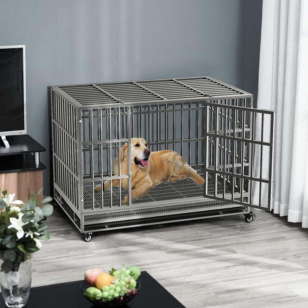 Cage pour chien BOSSIN 48/38 pouces, robuste et indestructible, cage à chien anti-fuite avec roues verrouillables