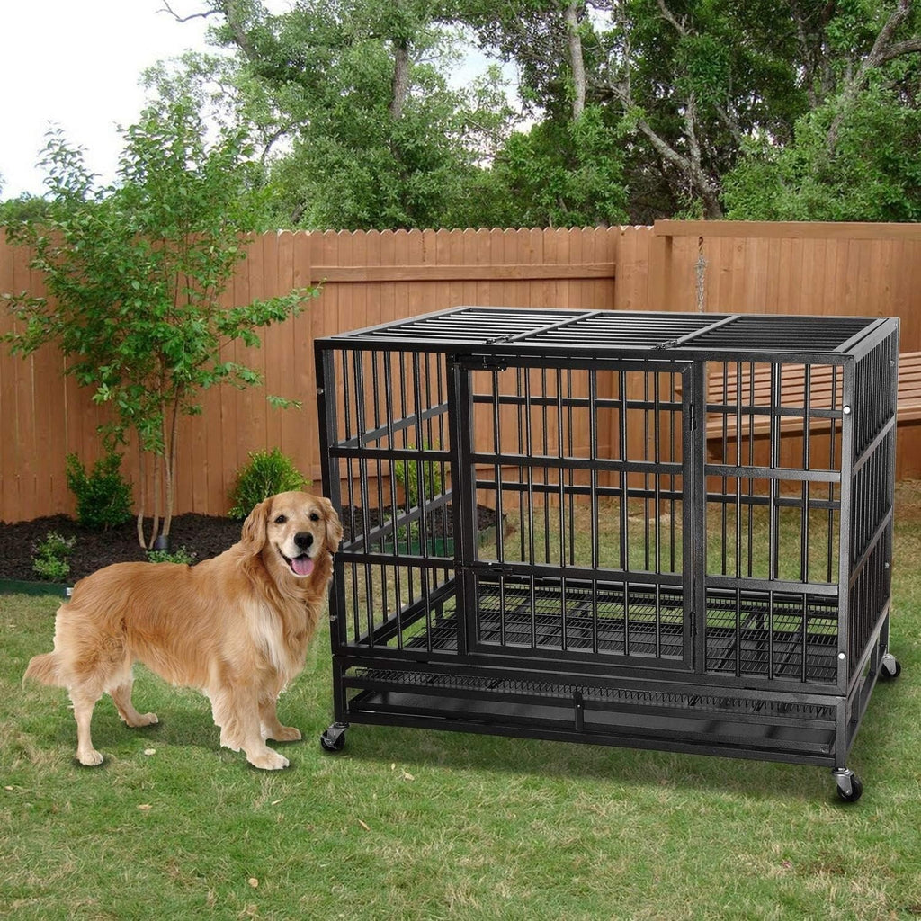 Cage pour chien BOSSIN 48/38 pouces, robuste et indestructible, cage à chien anti-fuite avec roues verrouillables