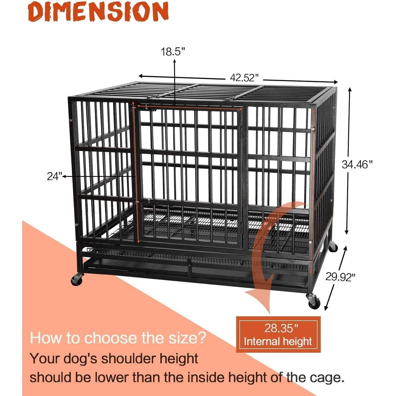 Cage pour chien BOSSIN 48/38 pouces, robuste et indestructible, cage à chien anti-fuite avec roues verrouillables