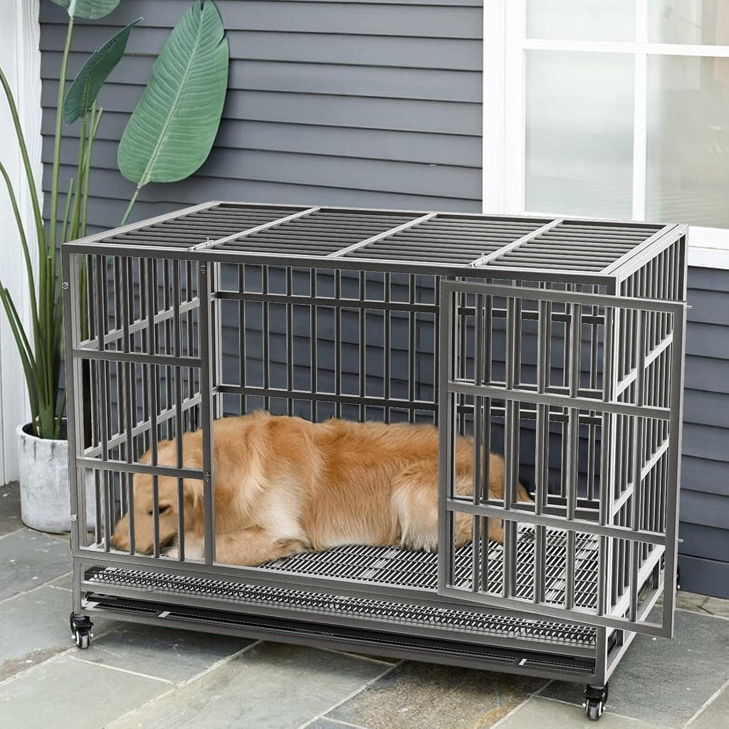Cage pour chien BOSSIN 48/38 pouces, robuste et indestructible, cage à chien anti-fuite avec roues verrouillables