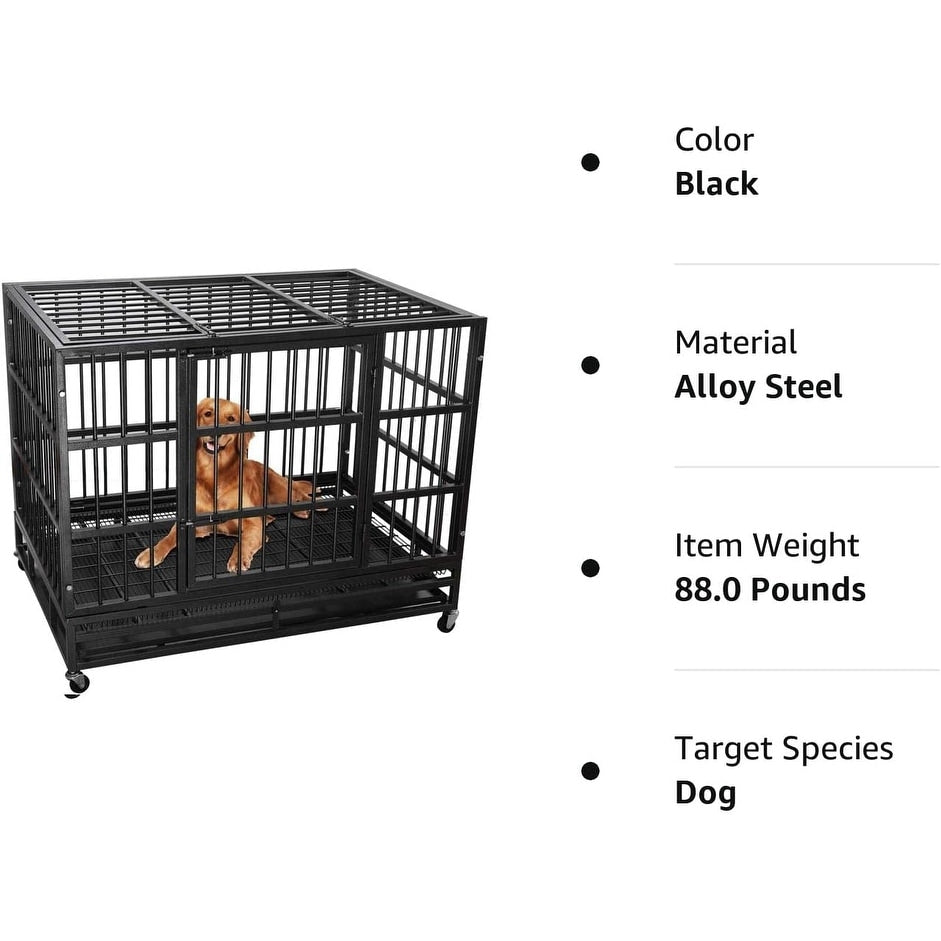 Cage pour chien BOSSIN 48/38 pouces, robuste et indestructible, cage à chien anti-fuite avec roues verrouillables