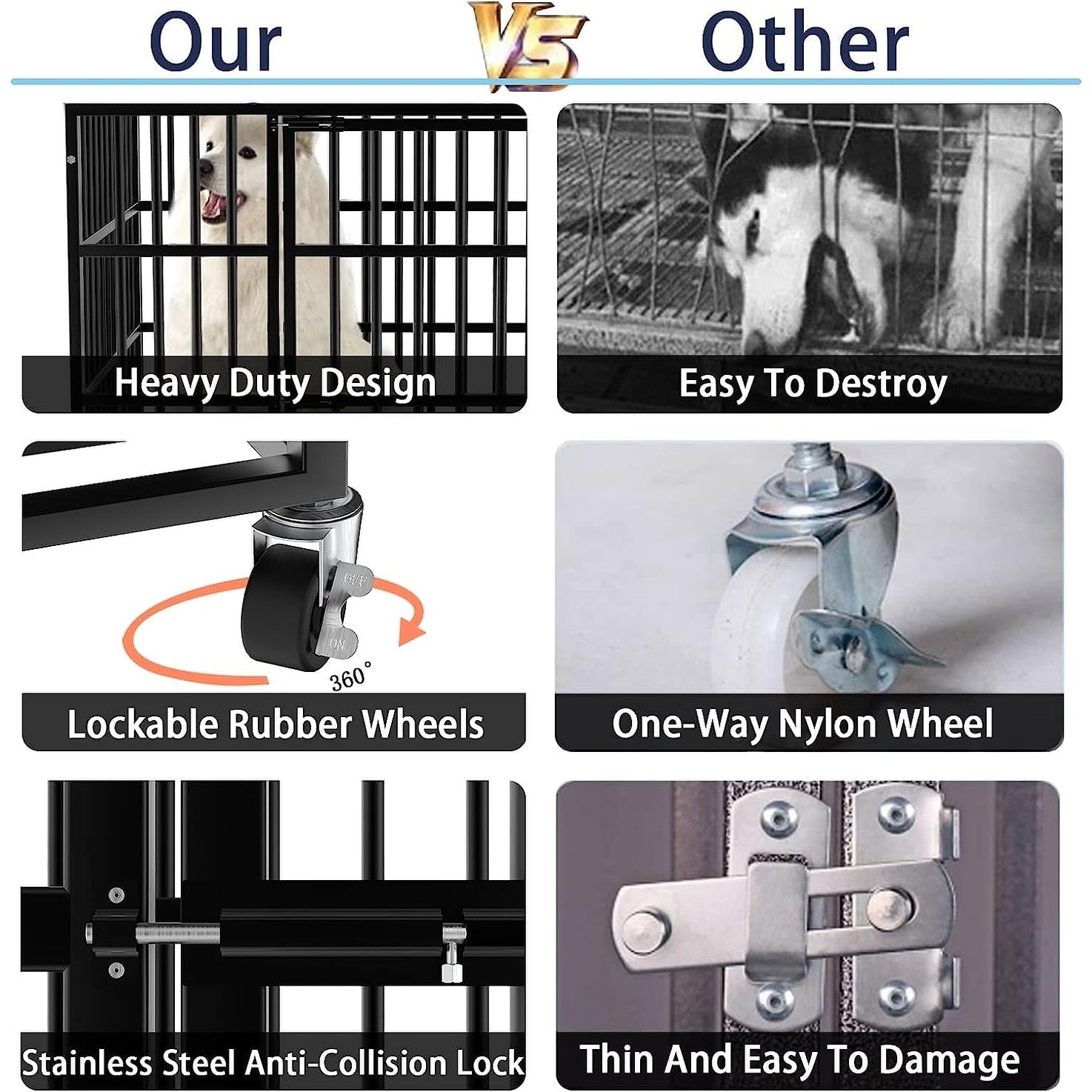 Cage pour chien BOSSIN 48/38 pouces, robuste et indestructible, cage à chien anti-fuite avec roues verrouillables