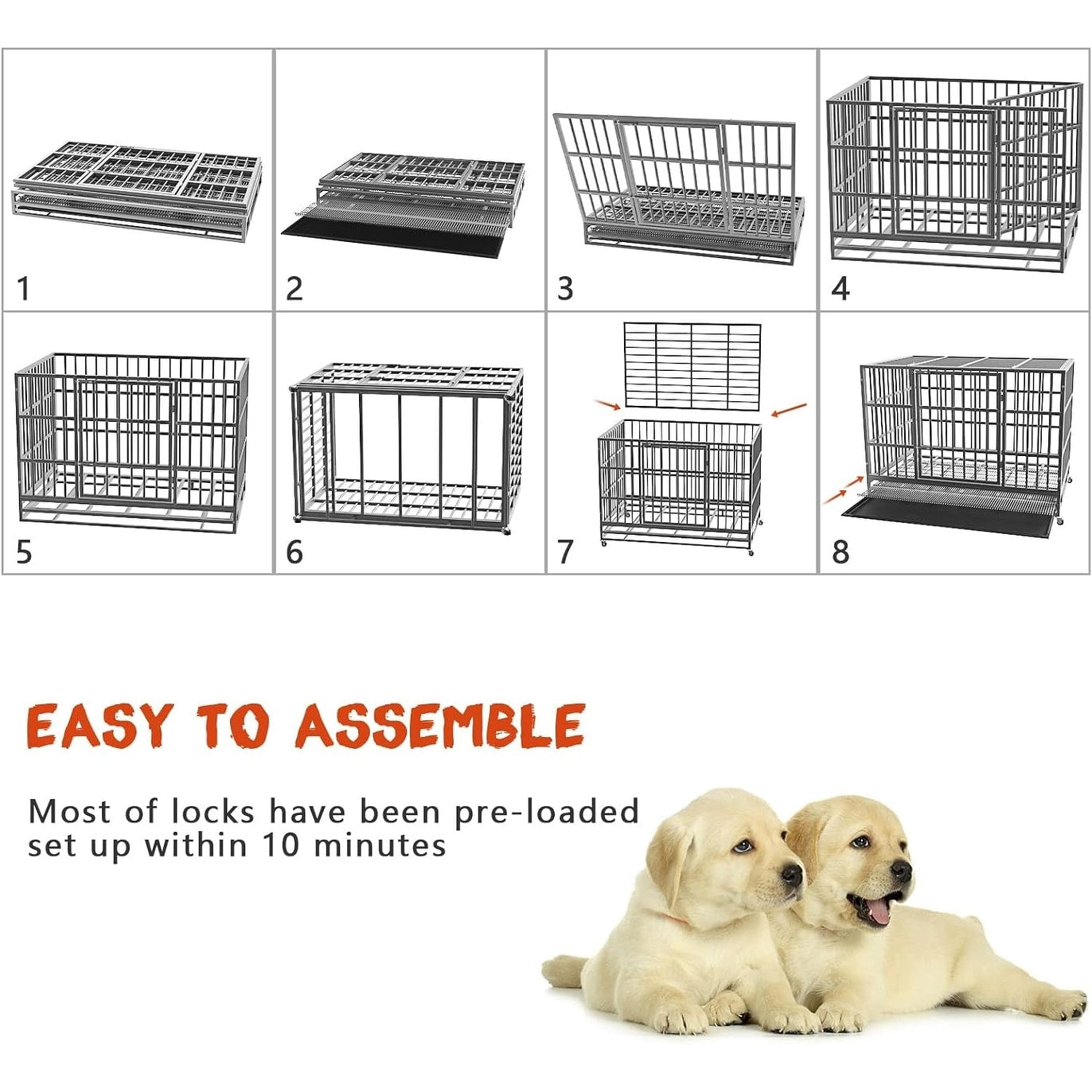Cage pour chien BOSSIN 48/38 pouces, robuste et indestructible, cage à chien anti-fuite avec roues verrouillables