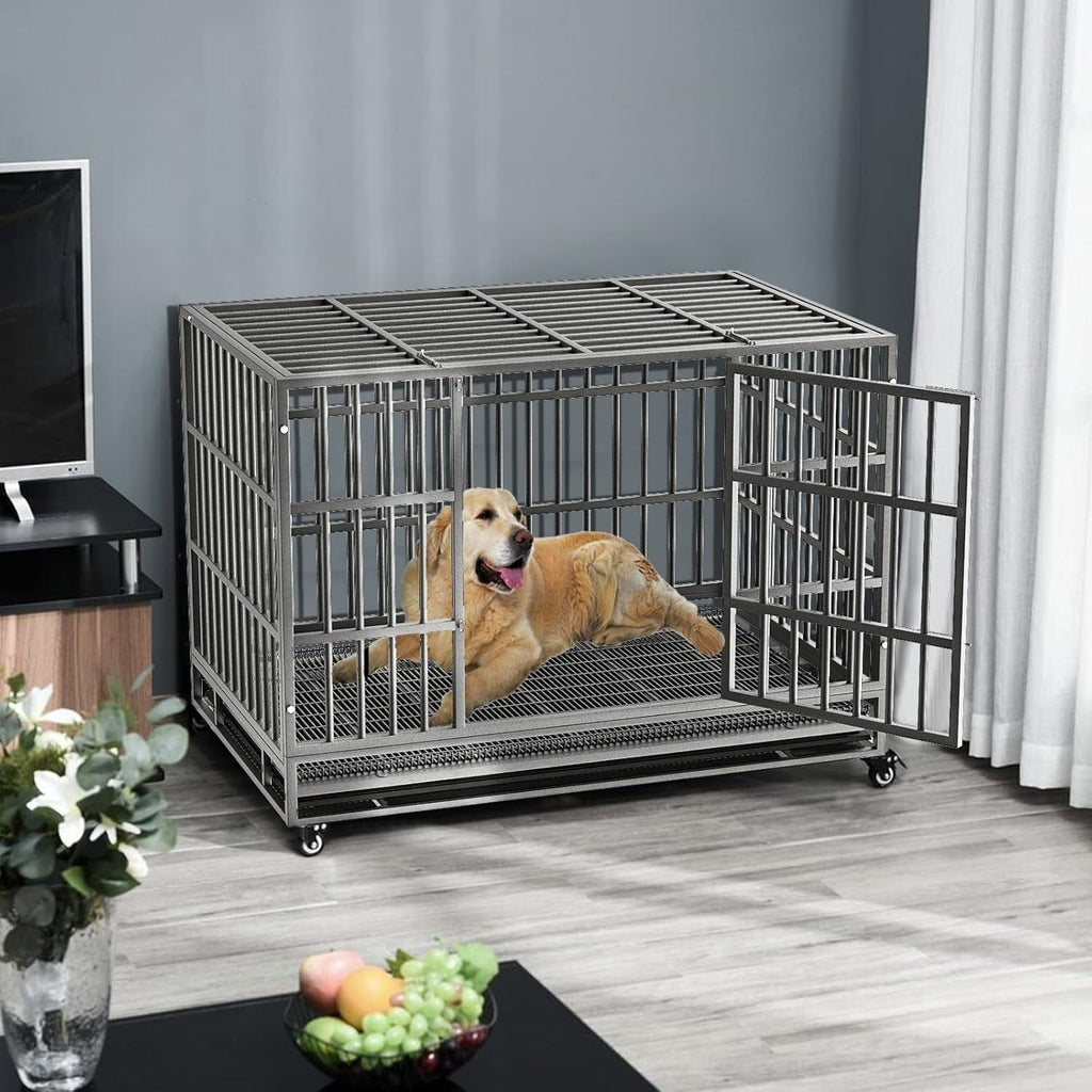 Cage pour chien BOSSIN 48/38 pouces, robuste et indestructible, cage à chien anti-fuite avec roues verrouillables