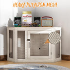 BOSSIN Meuble-côte pour chien d'angle, meuble-côte en bois pour chien de 112/132 cm avec grille, maison de chien en bois décorative pour usage intérieur.